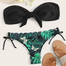 Load image into Gallery viewer, Summer Blue Bikini Women Swimwear Female Swimsuit Women’s Floral Print Lace-up Strapless Padded Comfortable Swimwear Bathing Suit Two-pieces Bikini Set Knotted Bathing Swim Suit