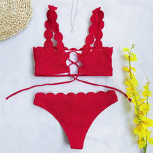Load image into Gallery viewer, Summer Blue Bikini Women Swimwear Female Swimsuit Women’s Floral Print Lace-up Strapless Padded Comfortable Swimwear Bathing Suit Two-pieces Bikini Set Knotted Bathing Swim Suit