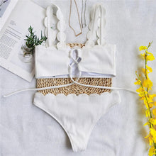 Load image into Gallery viewer, Summer Blue Bikini Women Swimwear Female Swimsuit Women’s Floral Print Lace-up Strapless Padded Comfortable Swimwear Bathing Suit Two-pieces Bikini Set Knotted Bathing Swim Suit