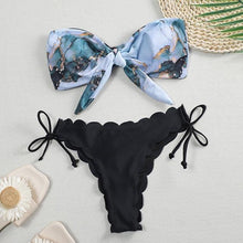 Load image into Gallery viewer, Summer Blue Bikini Women Swimwear Female Swimsuit Women’s Floral Print Lace-up Strapless Padded Comfortable Swimwear Bathing Suit Two-pieces Bikini Set Knotted Bathing Swim Suit