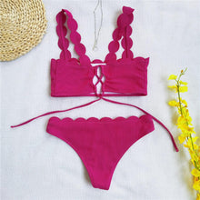 Load image into Gallery viewer, Summer Blue Bikini Women Swimwear Female Swimsuit Women’s Floral Print Lace-up Strapless Padded Comfortable Swimwear Bathing Suit Two-pieces Bikini Set Knotted Bathing Swim Suit