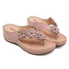 Load image into Gallery viewer, Summer Flat Sandal For Women Multicolor Handmade Retro Flowers Flip-Flops Women Slippers Cute Flat Summer Flats Sandals Women Strappy Flat Open Toe Sandals