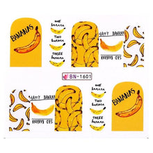 Load image into Gallery viewer, Summer Fruit Water Decals Kiwi Banana Strawberry Flower Alphabet Leaves Nail Art Stickers Wraps Slider Decorations 3D Fruit Nail Art Slices, Summer Fruit Slime Nail Supplies Nail Art Decorations Fruit Flakes Nail Accessories