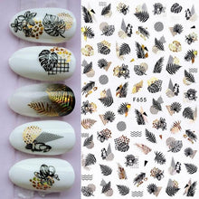 Load image into Gallery viewer, Summer Glitter Nail Decals Stickers Gold Black White Leaf Manicuring Foils Geometric Slider Nail Art Adhesive Decor Adhesive 3D Wave Design Decoration for Women Girls Art Stickers Decal Decoration Metallic Curve Strip Line Nail Decor