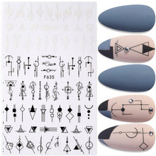Load image into Gallery viewer, Summer Glitter Nail Decals Stickers Gold Black White Leaf Manicuring Foils Geometric Slider Nail Art Adhesive Decor Adhesive 3D Wave Design Decoration for Women Girls Art Stickers Decal Decoration Metallic Curve Strip Line Nail Decor