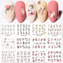 Load image into Gallery viewer, Summer Glitter Nail Decals Stickers Gold Black White Leaf Manicuring Foils Geometric Slider Nail Art Adhesive Decor Adhesive 3D Wave Design Decoration for Women Girls Art Stickers Decal Decoration Metallic Curve Strip Line Nail Decor