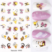 Load image into Gallery viewer, Summer Glitter Nail Decals Stickers Gold Black White Leaf Manicuring Foils Geometric Slider Nail Art Adhesive Decor Adhesive 3D Wave Design Decoration for Women Girls Art Stickers Decal Decoration Metallic Curve Strip Line Nail Decor