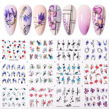 Load image into Gallery viewer, Summer Glitter Nail Decals Stickers Gold Black White Leaf Manicuring Foils Geometric Slider Nail Art Adhesive Decor Adhesive 3D Wave Design Decoration for Women Girls Art Stickers Decal Decoration Metallic Curve Strip Line Nail Decor