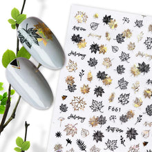 Load image into Gallery viewer, Summer Glitter Nail Decals Stickers Gold Black White Leaf Manicuring Foils Geometric Slider Nail Art Adhesive Decor Adhesive 3D Wave Design Decoration for Women Girls Art Stickers Decal Decoration Metallic Curve Strip Line Nail Decor