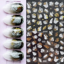 Load image into Gallery viewer, Summer Glitter Nail Decals Stickers Gold Black White Leaf Manicuring Foils Geometric Slider Nail Art Adhesive Decor Adhesive 3D Wave Design Decoration for Women Girls Art Stickers Decal Decoration Metallic Curve Strip Line Nail Decor