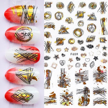 Load image into Gallery viewer, Summer Glitter Nail Decals Stickers Gold Black White Leaf Manicuring Foils Geometric Slider Nail Art Adhesive Decor Adhesive 3D Wave Design Decoration for Women Girls Art Stickers Decal Decoration Metallic Curve Strip Line Nail Decor