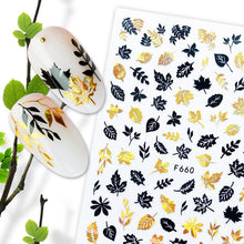 Load image into Gallery viewer, Summer Glitter Nail Decals Stickers Gold Black White Leaf Manicuring Foils Geometric Slider Nail Art Adhesive Decor Adhesive 3D Wave Design Decoration for Women Girls Art Stickers Decal Decoration Metallic Curve Strip Line Nail Decor