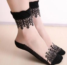 Load image into Gallery viewer, Summer Ladies Lace Embroidery Silk Transparent Glass Crystal Stretch Women Socks Breathable See Through Socks Ankle Socks For Women