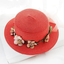 Load image into Gallery viewer, Summer New Sun Hat Stylish Bowknot Straw Hat For Women Beach Caps Parent-child Summer New Women's Sun Hat Bucket Cap Beige Flowers Ribbon Party Straw Hat For Women