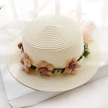 Load image into Gallery viewer, Summer New Sun Hat Stylish Bowknot Straw Hat For Women Beach Caps Parent-child Summer New Women's Sun Hat Bucket Cap Beige Flowers Ribbon Party Straw Hat For Women