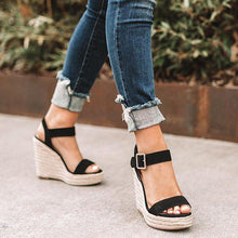 Load image into Gallery viewer, Summer Sandals Women Platform Shoes Candy Color Casual Girls Slip On Strap Cross Platform Espadrille Open Toe High Heel Sandals With Ankle Strap Buckle Up Shoes