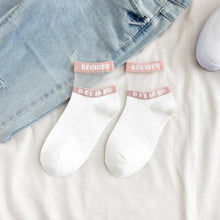 Load image into Gallery viewer, Summer Transparent Letter Patterned Socks Women Hollow Out Cotton Short Socks Thin Casual Ankle Socks Made Of Breathable Cotton Boat Socks For Women
