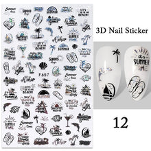 Load image into Gallery viewer, Summer Tropical Beach Coconut Tree Slippers 3D Nail Sticker Leaves Shell Transfer Decals Slider Decoration Manicures Tip Water Transfer Nail Decals Sticker For Pretty Girl Self-Adhesive Nail Decals Designer Nail Stickers for Acrylic