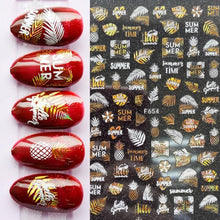 Load image into Gallery viewer, Summer Tropical Beach Coconut Tree Slippers 3D Nail Sticker Leaves Shell Transfer Decals Slider Decoration Manicures Tip Water Transfer Nail Decals Sticker For Pretty Girl Self-Adhesive Nail Decals Designer Nail Stickers for Acrylic