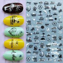 Load image into Gallery viewer, Summer Tropical Beach Coconut Tree Slippers 3D Nail Sticker Leaves Shell Transfer Decals Slider Decoration Manicures Tip Water Transfer Nail Decals Sticker For Pretty Girl Self-Adhesive Nail Decals Designer Nail Stickers for Acrylic