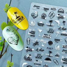 Load image into Gallery viewer, Summer Tropical Beach Coconut Tree Slippers 3D Nail Sticker Leaves Shell Transfer Decals Slider Decoration Manicures Tip Water Transfer Nail Decals Sticker For Pretty Girl Self-Adhesive Nail Decals Designer Nail Stickers for Acrylic