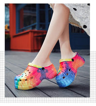 Load image into Gallery viewer, Summer Women Clogs Quick Dry Rainbow Tie Thick Wedges Garden Shoes Beach Sandals Flip Flops For Women Slipper Lightweight Home Slip On Walking Casual Art Painted Travel Holiday Shoes