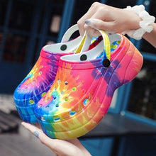 Load image into Gallery viewer, Summer Women Clogs Quick Dry Rainbow Tie Thick Wedges Garden Shoes Beach Sandals Flip Flops For Women Slipper Lightweight Home Slip On Walking Casual Art Painted Travel Holiday Shoes