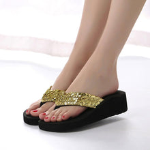 Load image into Gallery viewer, Summer Women Flip Flops Casual Sequins Anti-Slip Slippers Beach Flip Flat Sandals Beach Open Toe Shoes Womens Glitter Bling Fancy Slide Flat Low Sparkle Sandals Elegant Shoes