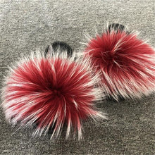 Load image into Gallery viewer, Summer Women Fox Fur Slippers Indoor Slides Fashion Flip Flops Casual Sandals Furry Fluffy Plush Slides Lightweight House Slippers Fluffy Sandals Outdoor Indoor Women Shoes