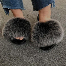 Load image into Gallery viewer, Summer Women Fox Fur Slippers Indoor Slides Fashion Flip Flops Casual Sandals Furry Fluffy Plush Slides Lightweight House Slippers Fluffy Sandals Outdoor Indoor Women Shoes