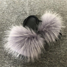 Load image into Gallery viewer, Summer Women Fox Fur Slippers Indoor Slides Fashion Flip Flops Casual Sandals Furry Fluffy Plush Slides Lightweight House Slippers Fluffy Sandals Outdoor Indoor Women Shoes
