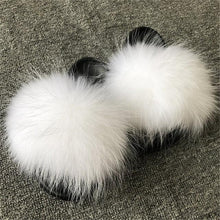 Load image into Gallery viewer, Summer Women Fox Fur Slippers Indoor Slides Fashion Flip Flops Casual Sandals Furry Fluffy Plush Slides Lightweight House Slippers Fluffy Sandals Outdoor Indoor Women Shoes