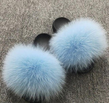 Load image into Gallery viewer, Summer Women Fox Fur Slippers Indoor Slides Fashion Flip Flops Casual Sandals Furry Fluffy Plush Slides Lightweight House Slippers Fluffy Sandals Outdoor Indoor Women Shoes