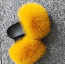 Load image into Gallery viewer, Summer Women Fox Fur Slippers Indoor Slides Fashion Flip Flops Casual Sandals Furry Fluffy Plush Slides Lightweight House Slippers Fluffy Sandals Outdoor Indoor Women Shoes