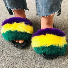 Load image into Gallery viewer, Summer Women Fox Fur Slippers Indoor Slides Fashion Flip Flops Casual Sandals Furry Fluffy Plush Slides Lightweight House Slippers Fluffy Sandals Outdoor Indoor Women Shoes