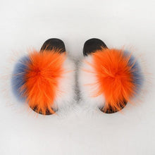 Load image into Gallery viewer, Summer Women Raccoon Fur Slippers Plush Slides Furry Sandals Fluffy House Shoes Girl's Cute Flip Flops Sandal With Soft Furry Faux Fox Fur House Outdoor Multicolor Slippers