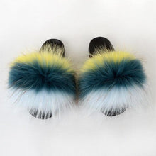 Load image into Gallery viewer, Summer Women Raccoon Fur Slippers Plush Slides Furry Sandals Fluffy House Shoes Girl's Cute Flip Flops Sandal With Soft Furry Faux Fox Fur House Outdoor Multicolor Slippers