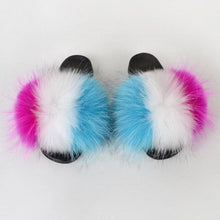 Load image into Gallery viewer, Summer Women Raccoon Fur Slippers Plush Slides Furry Sandals Fluffy House Shoes Girl's Cute Flip Flops Sandal With Soft Furry Faux Fox Fur House Outdoor Multicolor Slippers