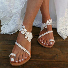 Load image into Gallery viewer, Summer Women's Sandals Slip-On Flat Shoes White Lace Flat Clip Toe Casual Lace Floral Beach Flip Flop Comfy Shoes Summer Elegant Toe Ring Comfy Dress Sandals
