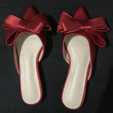 Load image into Gallery viewer, Summer Women's Shoes Silk Satin Trendy Slippers Flat Heel Women's Shoes Silk Satin Pointed Bow Tie Flat Heel Outdoor Sandals Slides Party Sandals Casual Shoes Summer Low Heeled