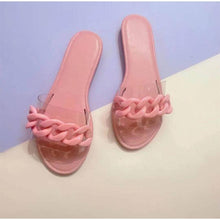 Load image into Gallery viewer, Summer Women's Slippers Flats Metal Chain Slides Square Toe Flip Flops Woman Beach Slipper Beach Open Toe Flat Slippers Fashion Golden Chain Luxury Slide Flip Flops Slip On Outdoor Slipper