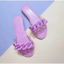 Load image into Gallery viewer, Summer Women's Slippers Flats Metal Chain Slides Square Toe Flip Flops Woman Beach Slipper Beach Open Toe Flat Slippers Fashion Golden Chain Luxury Slide Flip Flops Slip On Outdoor Slipper