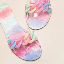 Load image into Gallery viewer, Summer Women's Slippers Flats Metal Chain Slides Square Toe Flip Flops Woman Beach Slipper Beach Open Toe Flat Slippers Fashion Golden Chain Luxury Slide Flip Flops Slip On Outdoor Slipper