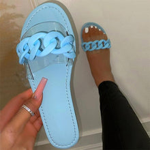 Load image into Gallery viewer, Summer Women's Slippers Flats Metal Chain Slides Square Toe Flip Flops Woman Beach Slipper Beach Open Toe Flat Slippers Fashion Golden Chain Luxury Slide Flip Flops Slip On Outdoor Slipper