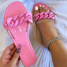 Load image into Gallery viewer, Summer Women's Slippers Flats Metal Chain Slides Square Toe Flip Flops Woman Beach Slipper Beach Open Toe Flat Slippers Fashion Golden Chain Luxury Slide Flip Flops Slip On Outdoor Slipper