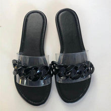 Load image into Gallery viewer, Summer Women's Slippers Flats Metal Chain Slides Square Toe Flip Flops Woman Beach Slipper Beach Open Toe Flat Slippers Fashion Golden Chain Luxury Slide Flip Flops Slip On Outdoor Slipper