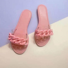 Load image into Gallery viewer, Summer Women's Slippers Flats Metal Chain Slides Square Toe Flip Flops Woman Beach Slipper Beach Open Toe Flat Slippers Fashion Golden Chain Luxury Slide Flip Flops Slip On Outdoor Slipper