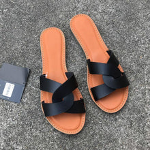 Load image into Gallery viewer, Summer Women Sandals Shoes Fashion Leather Surface Female Slippers Solid High Quality Woman Flat Slides Sandals Casual Strap Cross Slip On Sliders Beach Flat Sandals For Women