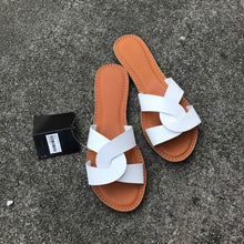 Load image into Gallery viewer, Summer Women Sandals Shoes Fashion Leather Surface Female Slippers Solid High Quality Woman Flat Slides Sandals Casual Strap Cross Slip On Sliders Beach Flat Sandals For Women