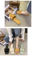 Load image into Gallery viewer, Summer Women Sandals Slippers Pleated Flip Flop Casual Beach Square Open Toe Shoes Outdoor Slippers Open Toe Flat Sandals Slip On Slide Sandals Strap Flat Sandals
